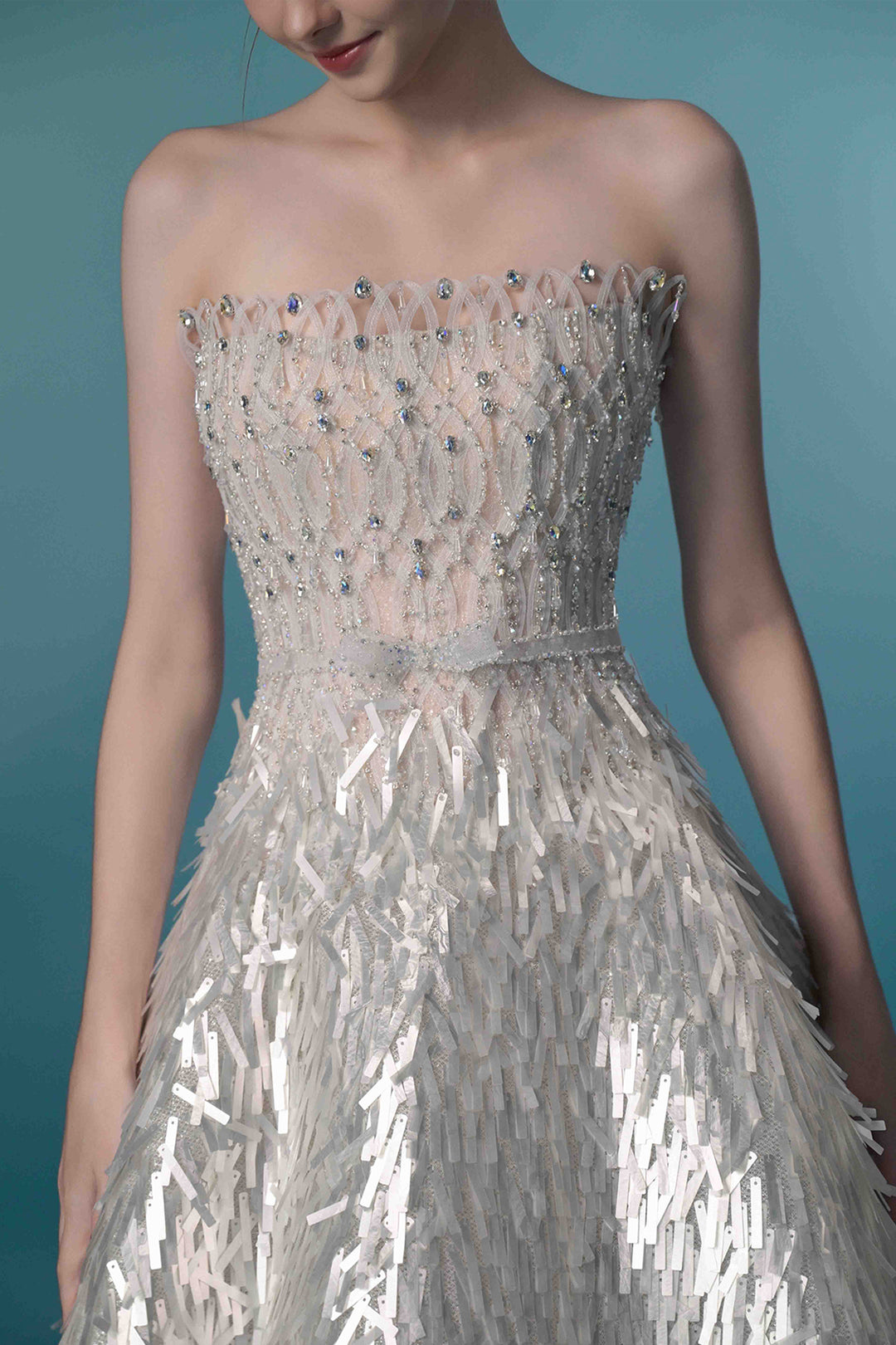 Luminous Strapless Fringe Dress