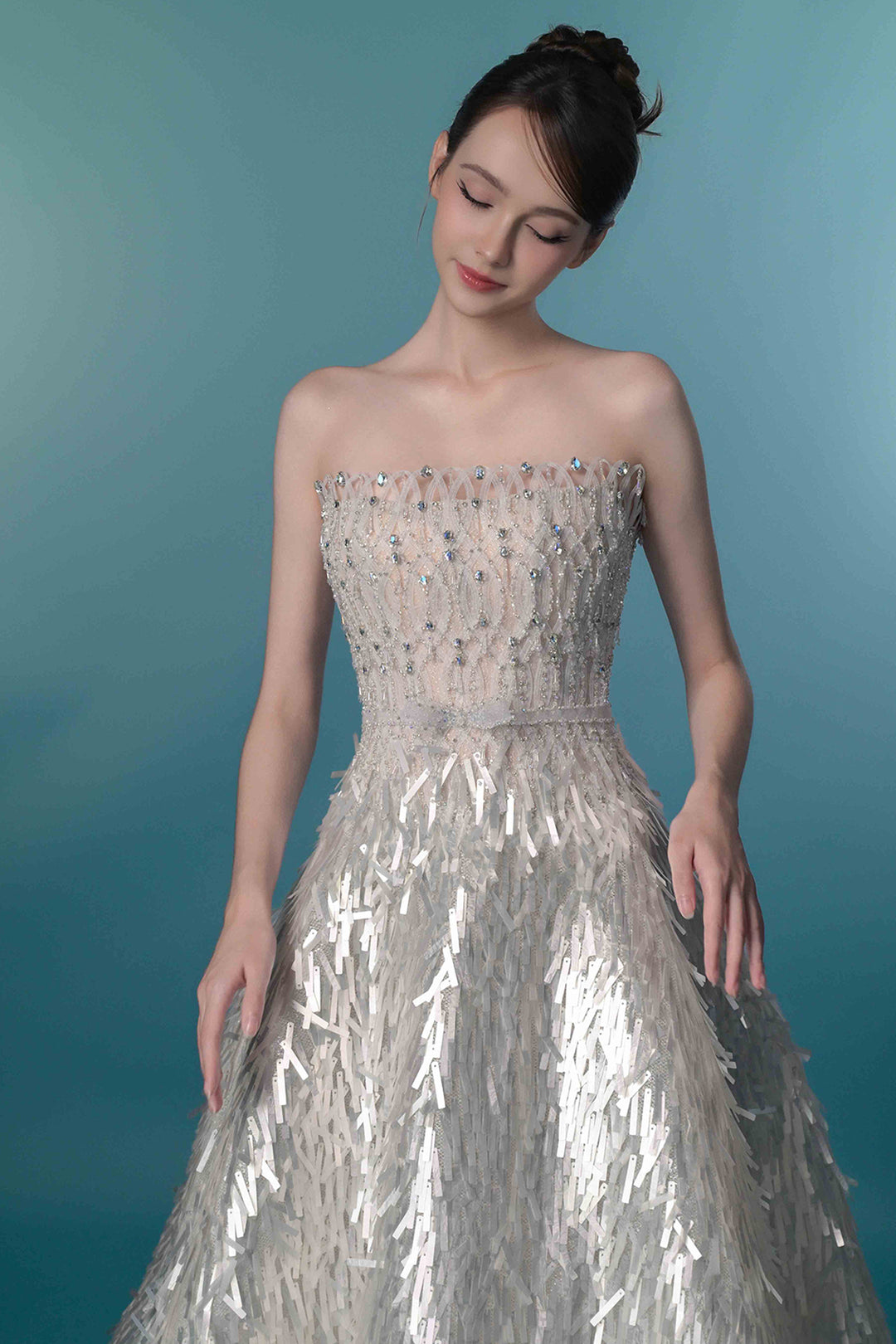 Luminous Strapless Fringe Dress