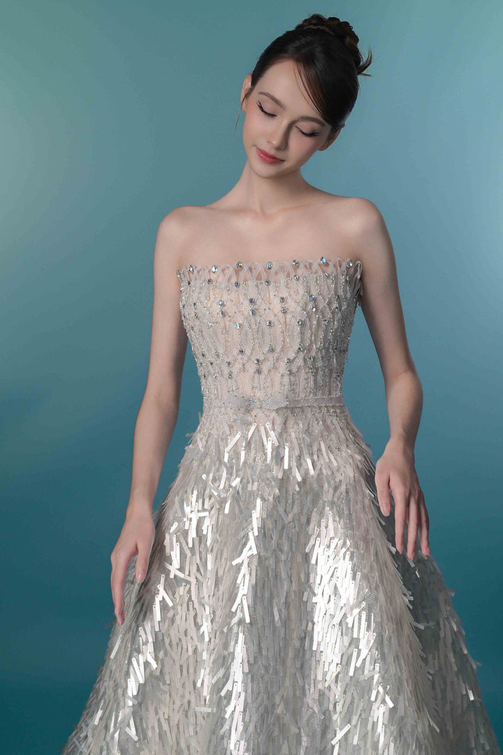 Luminous Strapless Fringe Dress