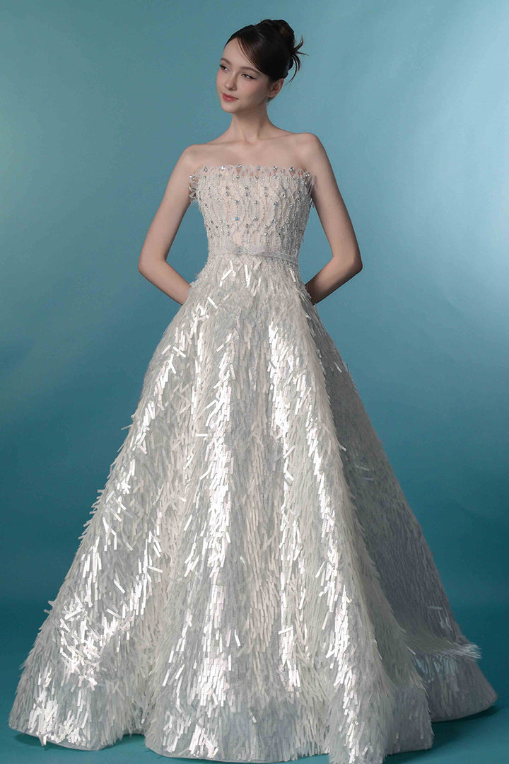 Luminous Strapless Fringe Dress