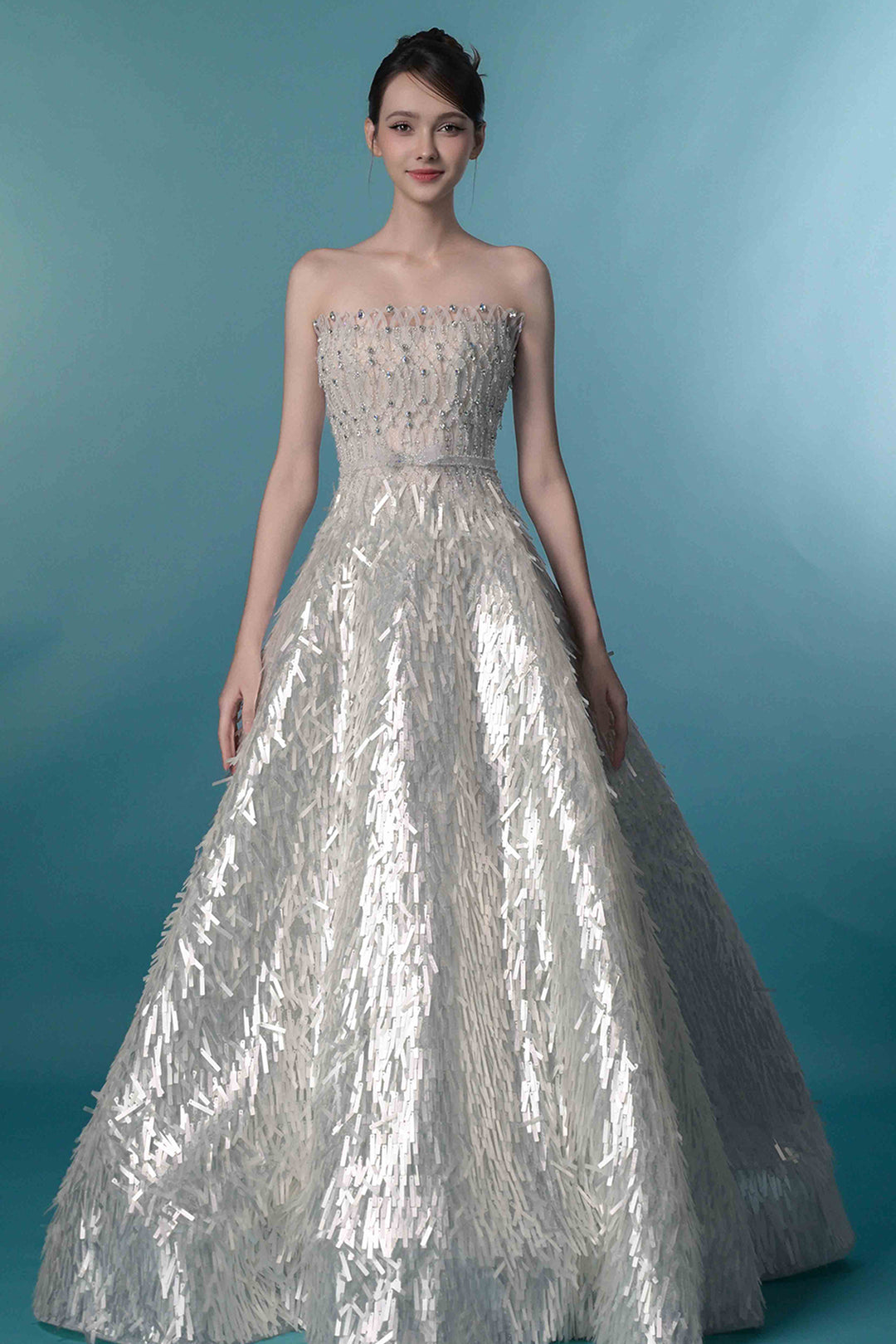 Luminous Strapless Fringe Dress White / FR 34