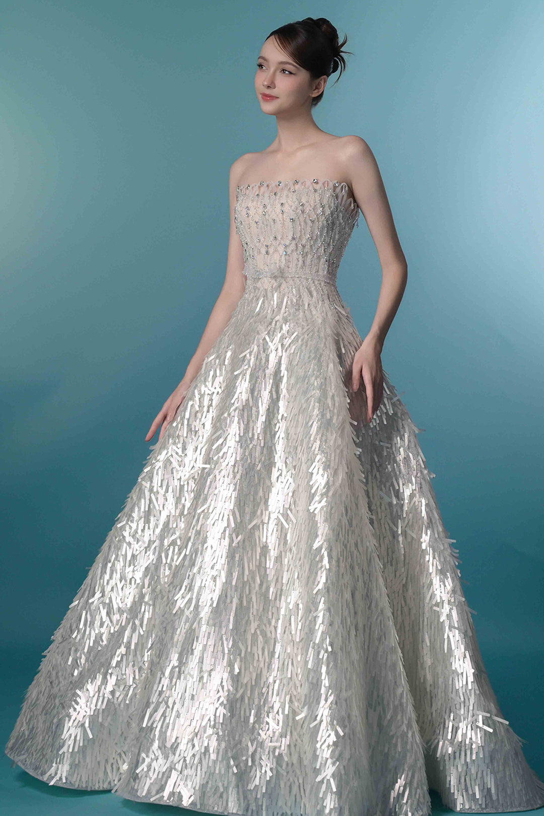 Luminous Strapless Fringe Dress