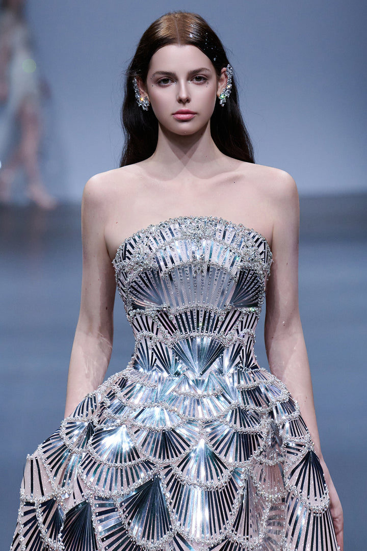 Strapless A-Line with Metallic Embellishments