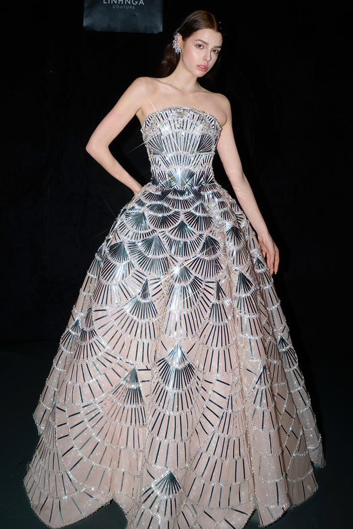 Strapless A-Line with Metallic Embellishments