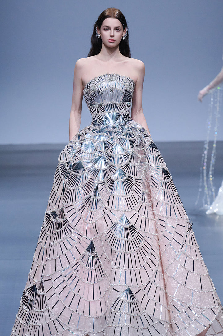 Strapless A-Line with Metallic Embellishments