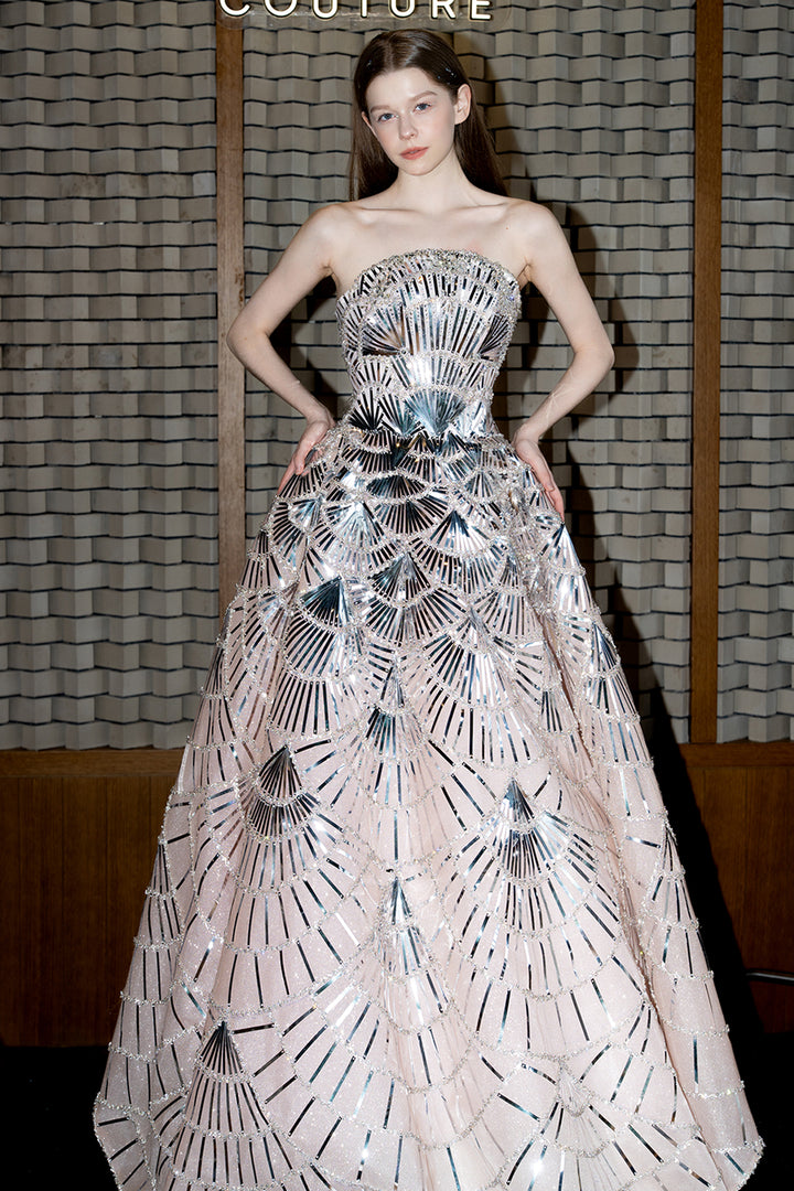 Strapless A-Line with Metallic Embellishments