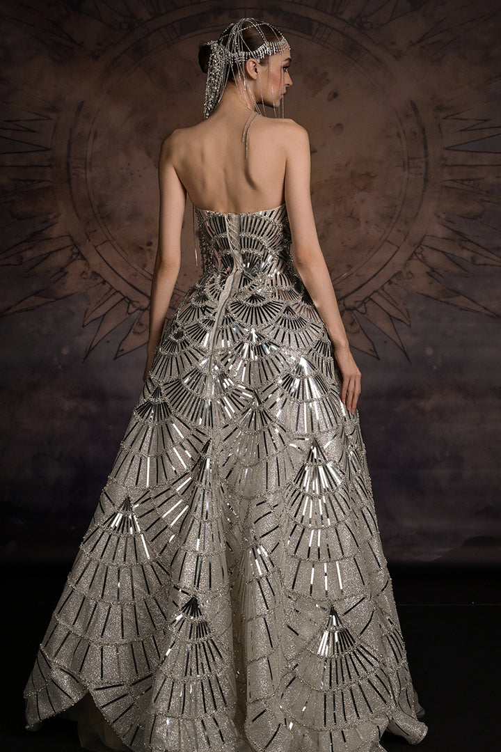 Crystal Beaded Sweetheart A-Line Dress