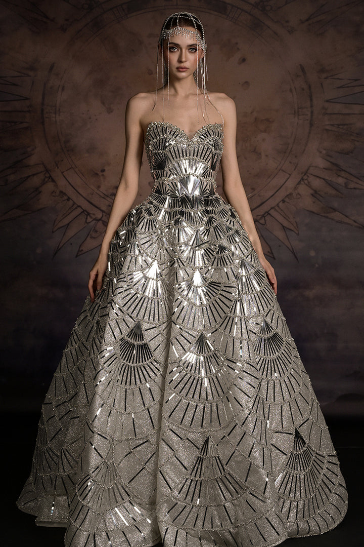 Crystal Beaded Sweetheart A-Line Dress
