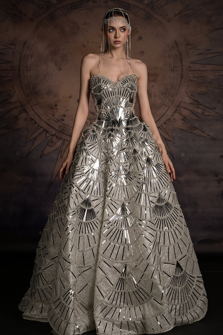 Crystal Beaded Sweetheart A-Line Dress