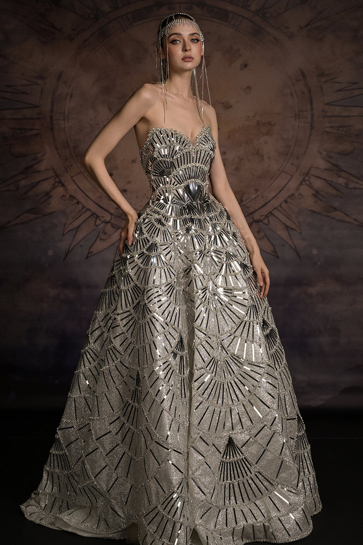 Crystal Beaded Sweetheart A-Line Dress