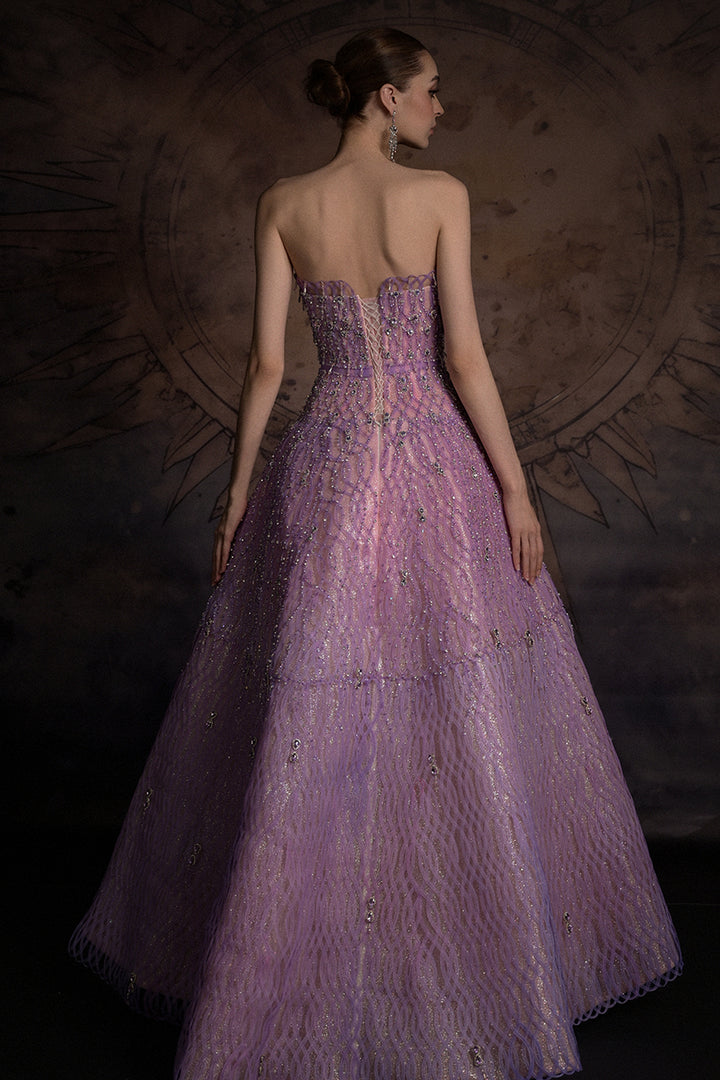 Strapless A-Line Dress with Looped Overlay