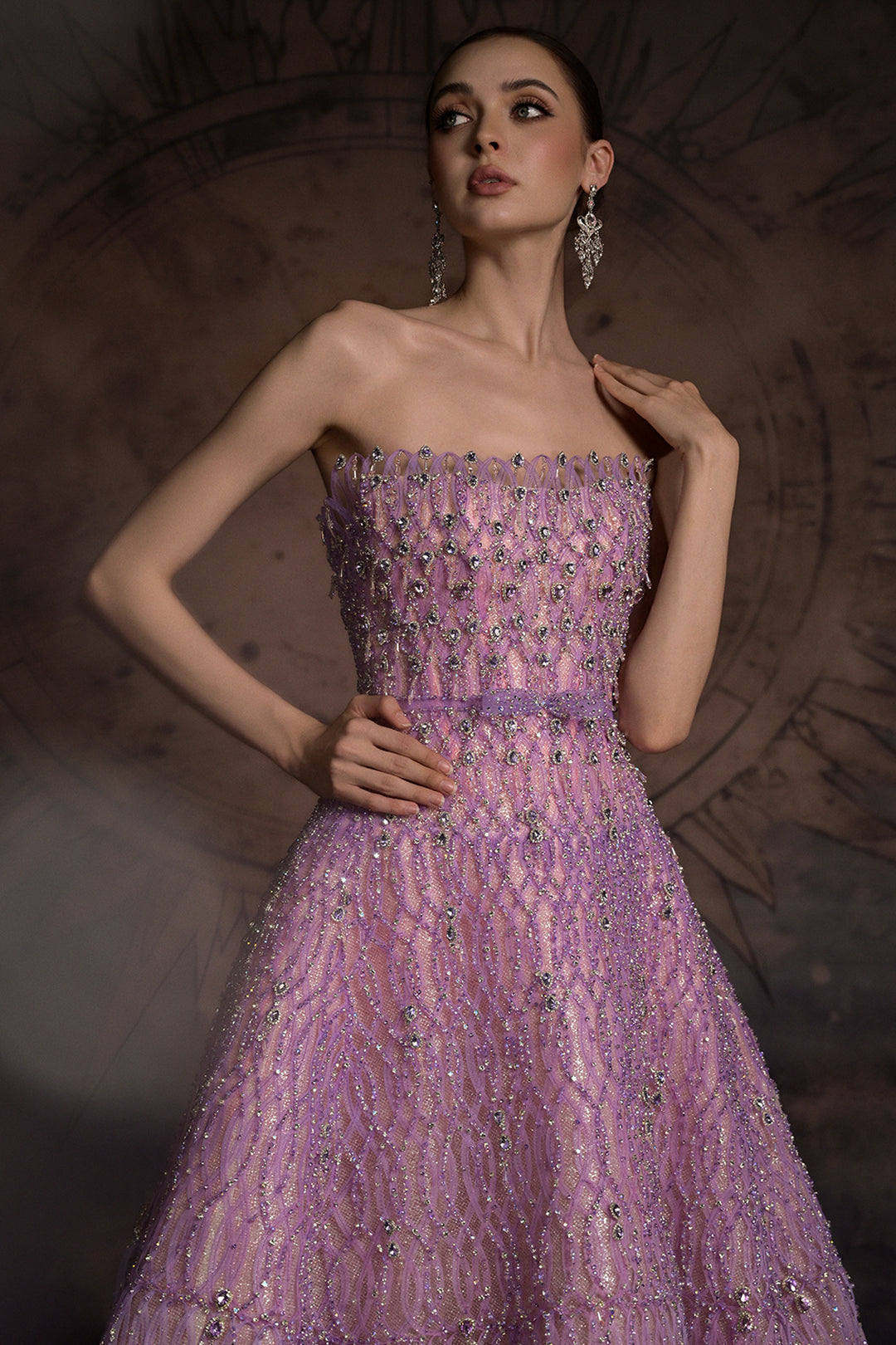 Strapless A-Line Dress with Looped Overlay