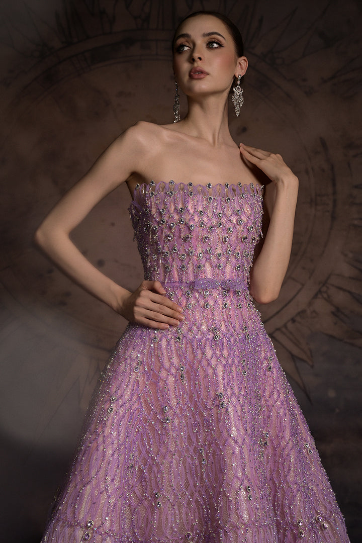 Strapless A-Line Dress with Looped Overlay