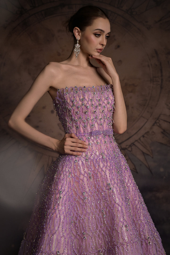 Strapless A-Line Dress with Looped Overlay