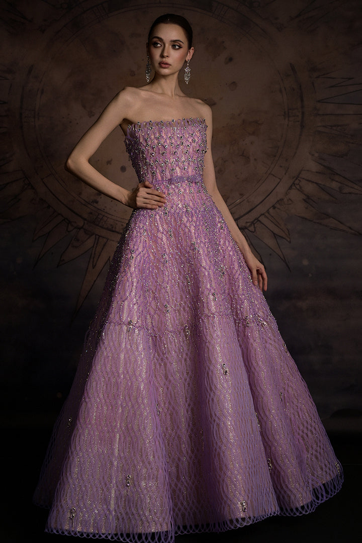 Strapless A-Line Dress with Looped Overlay