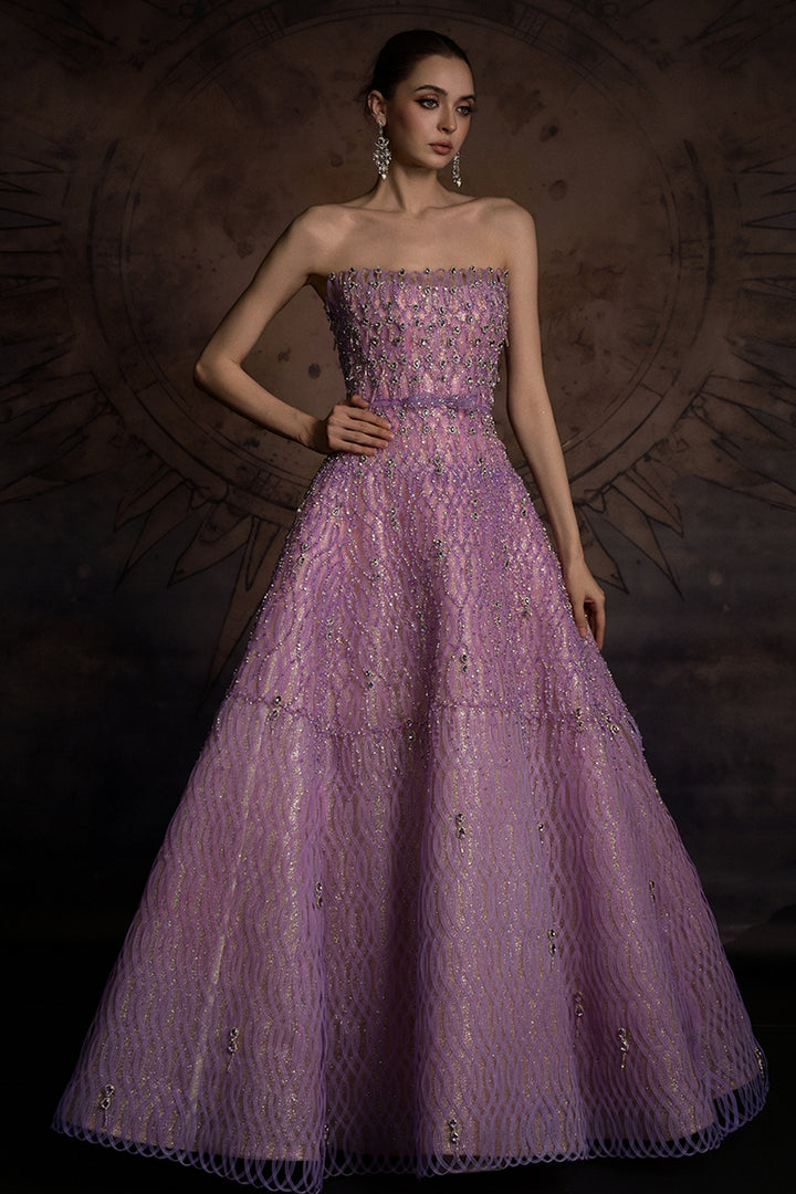 Strapless A-Line Dress with Looped Overlay