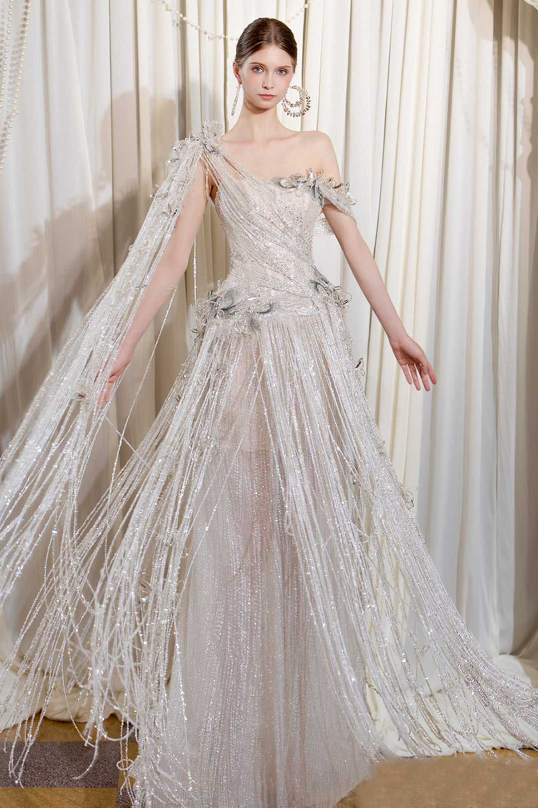 One Side Sleeve Fringe Column Dress
