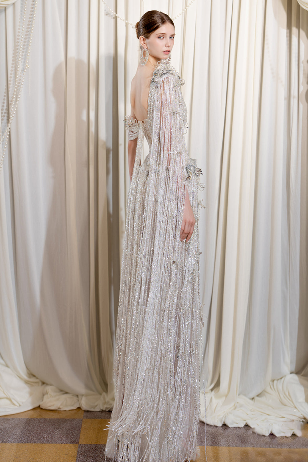 One Side Sleeve Fringe Column Dress