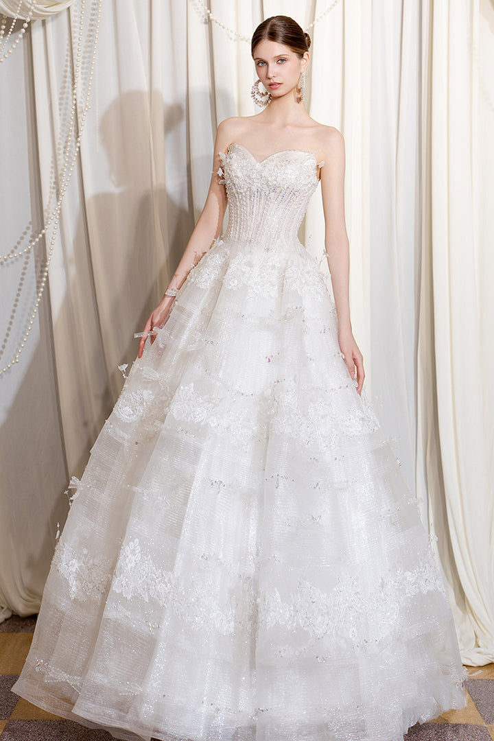 Strapless Sweetheart A-Line Tulle Dress with 3D Florals