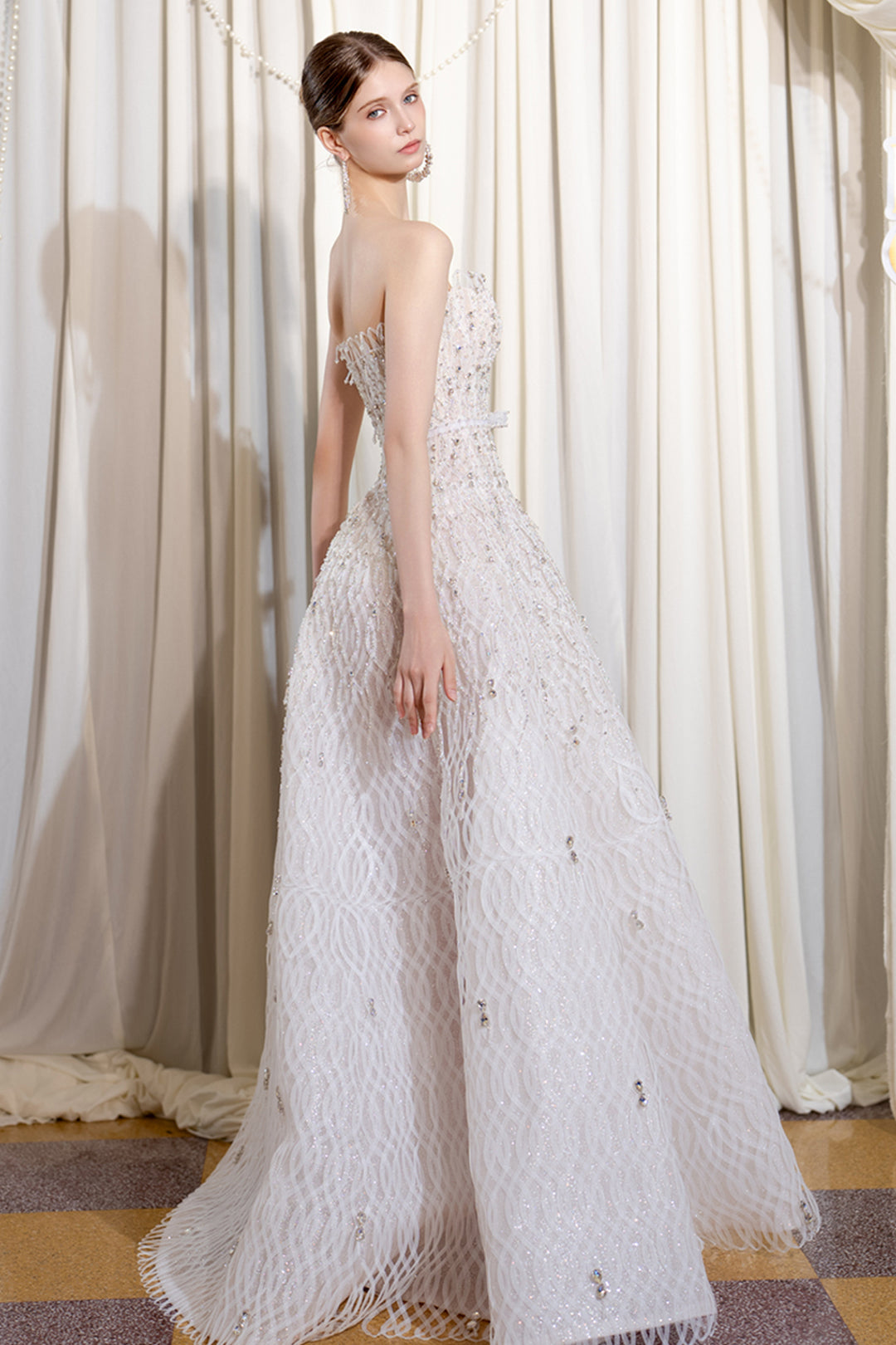 Strapless A-Line Dress with Beaded Embellishments