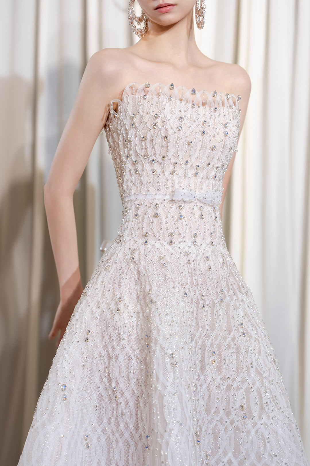 Strapless A-Line Dress with Beaded Embellishments