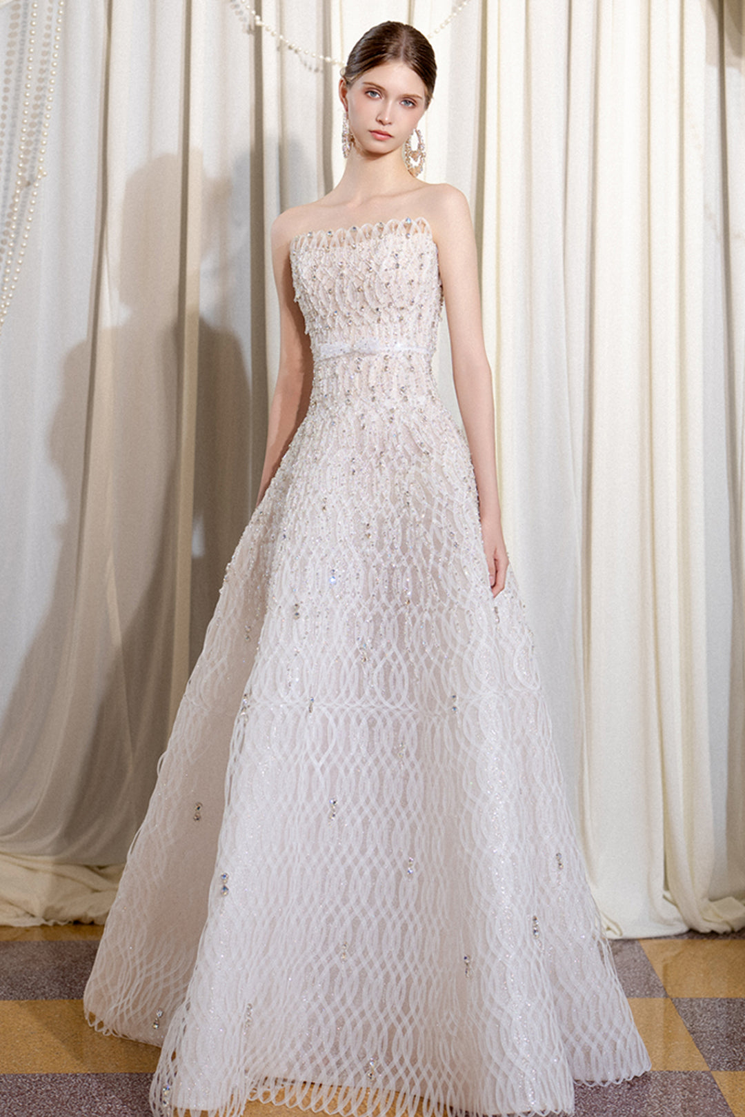 Strapless A-Line Dress with Beaded Embellishments Ivory / FR 36