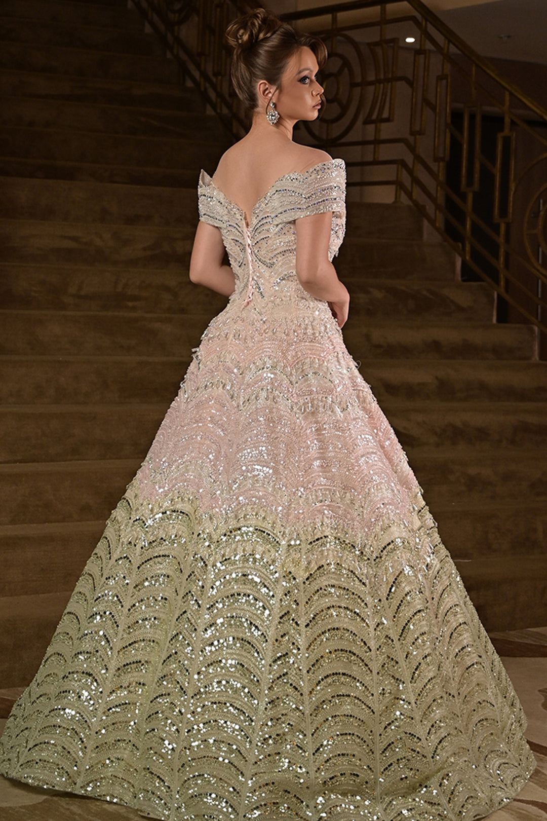Off-The-Shoulder Scalloped with Sequin Dress