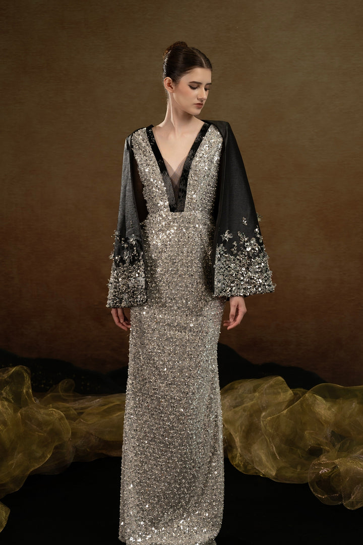 V-Sculpted Beaded Column Dress