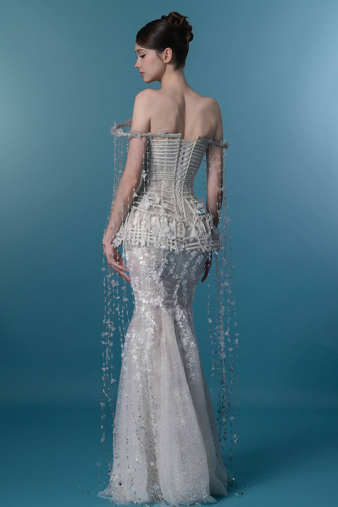 Mermaid Beaded Off-The-Shoulder Long Dress