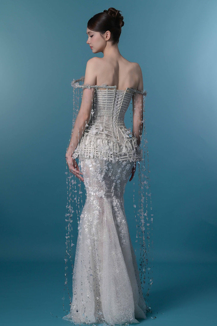 Mermaid Beaded Off-The-Shoulder Long Dress