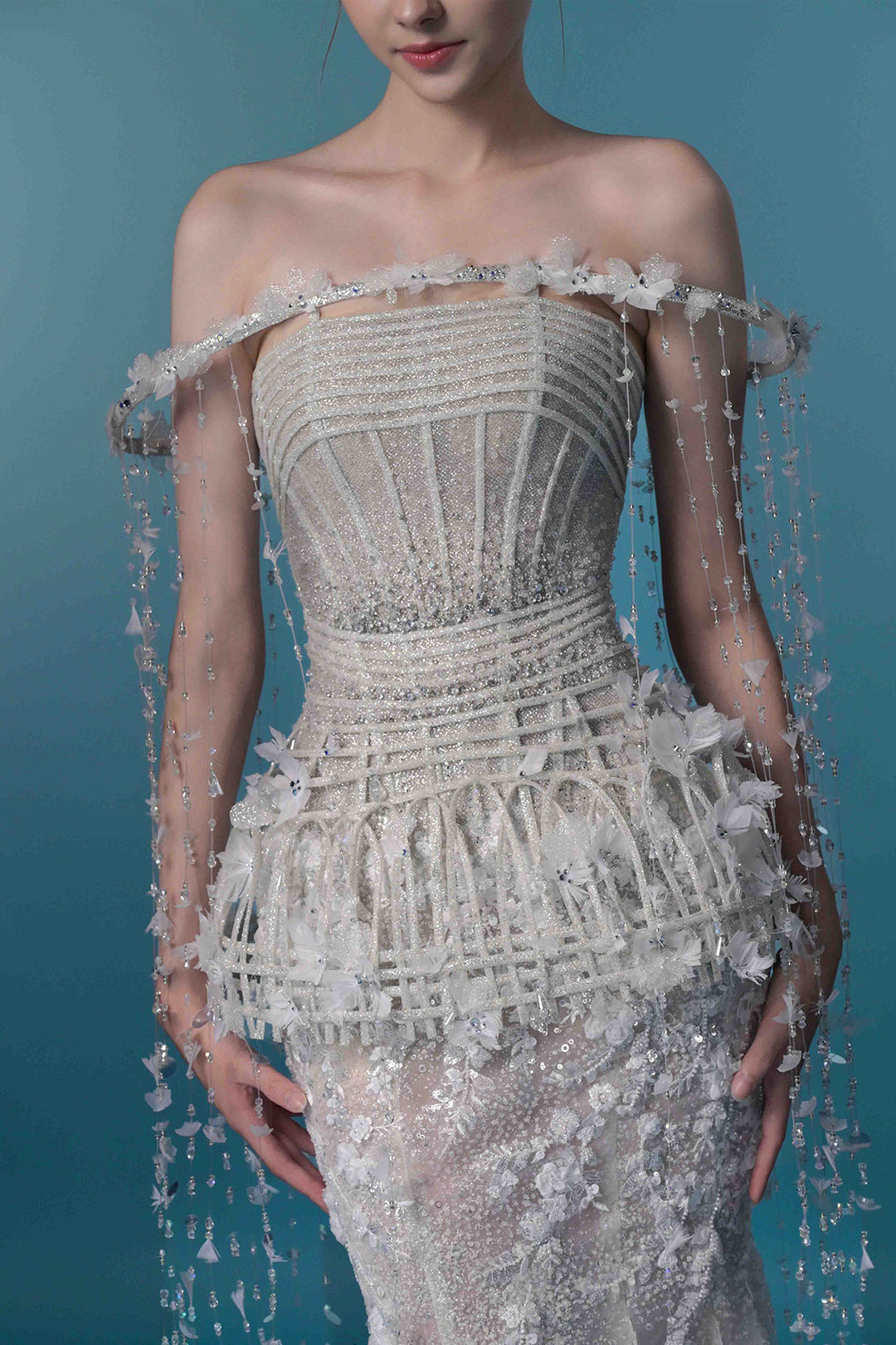 Mermaid Beaded Off-The-Shoulder Long Dress