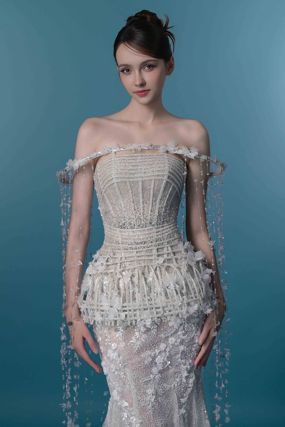 Mermaid Beaded Off-The-Shoulder Long Dress