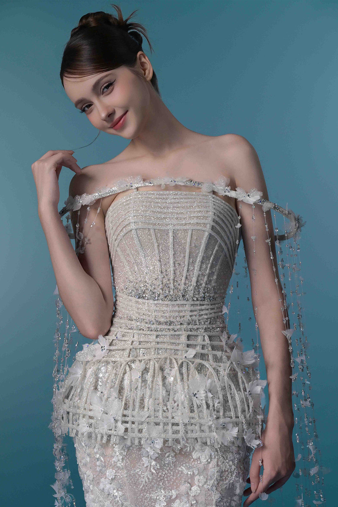 Mermaid Beaded Off-The-Shoulder Long Dress