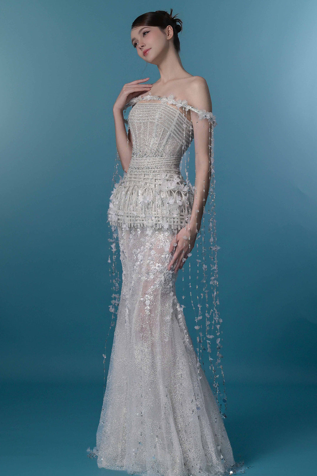 Mermaid Beaded Off-The-Shoulder Long Dress