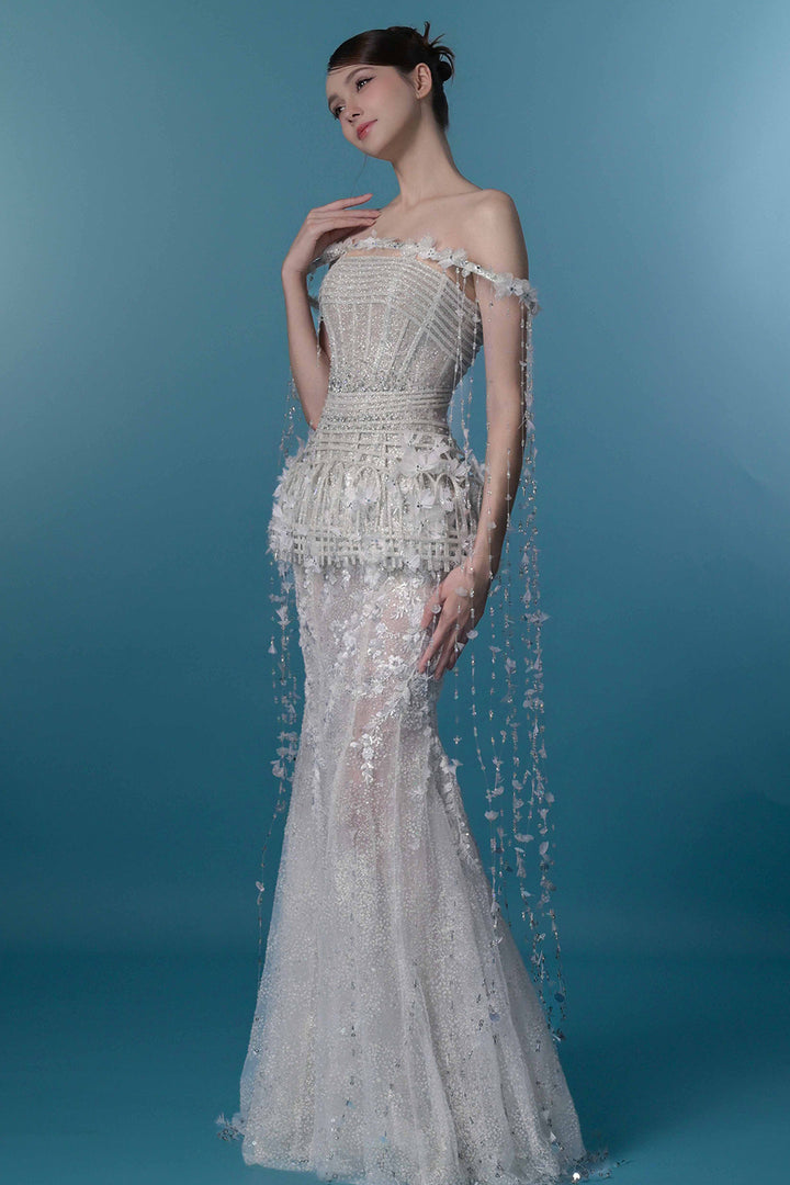 Mermaid Beaded Off-The-Shoulder Long Dress