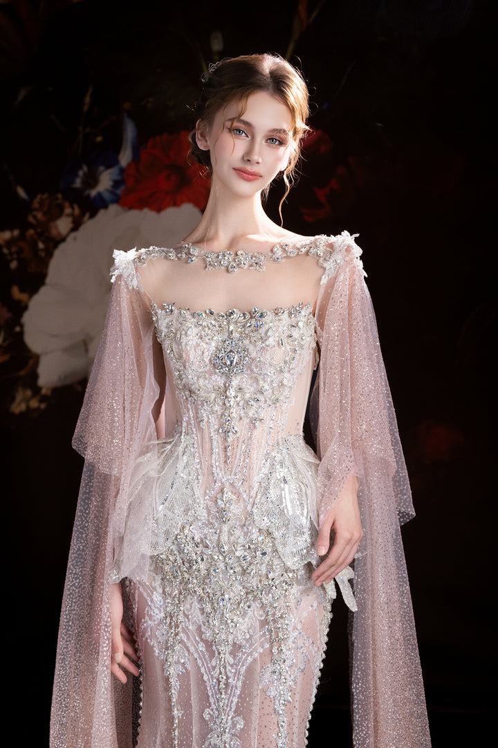 Mermaid Dress with Detachable Cape