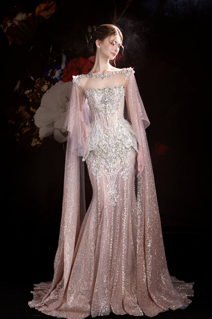 Mermaid Dress with Detachable Cape