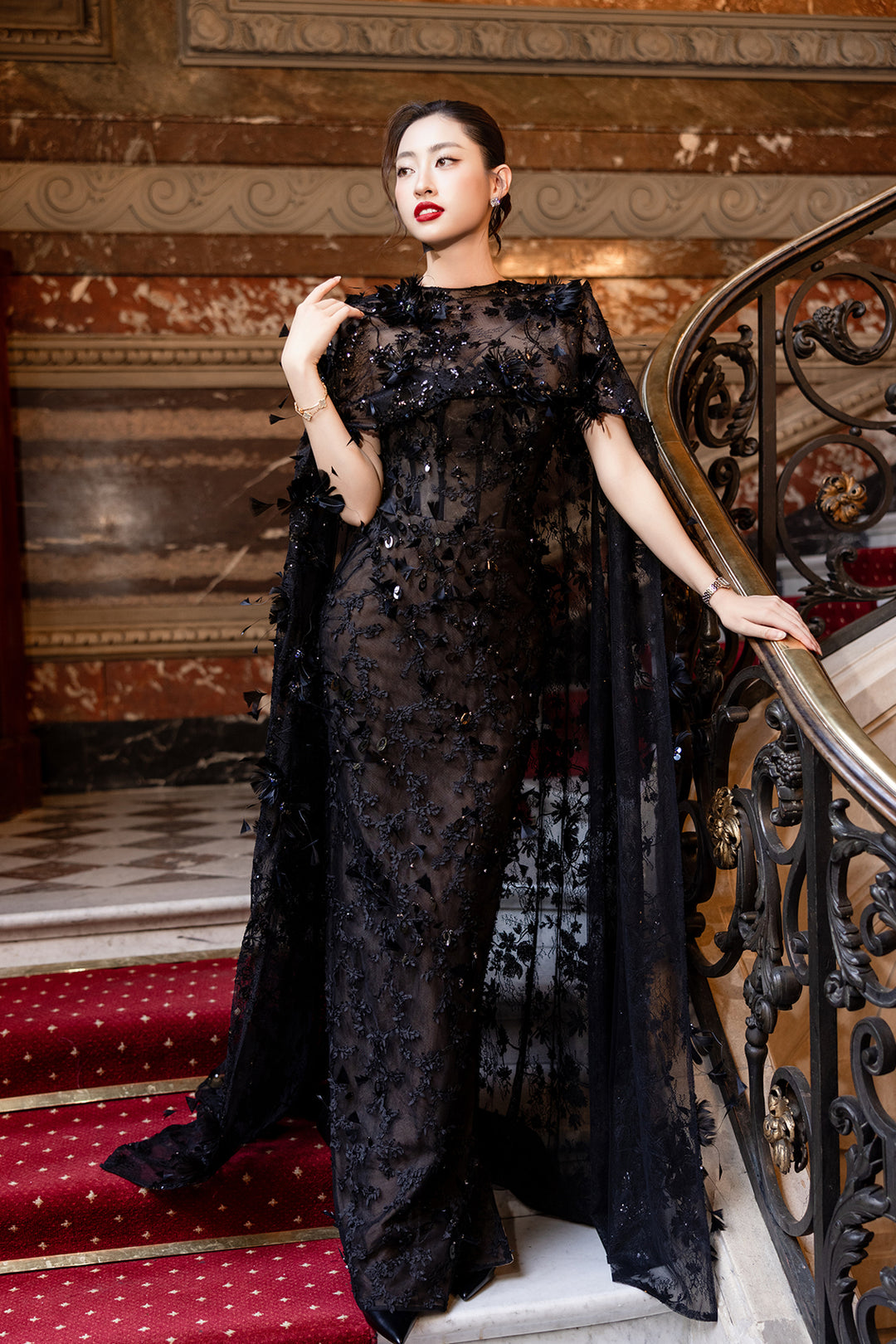 Embellished Sleeve Boat-Neckline Dress