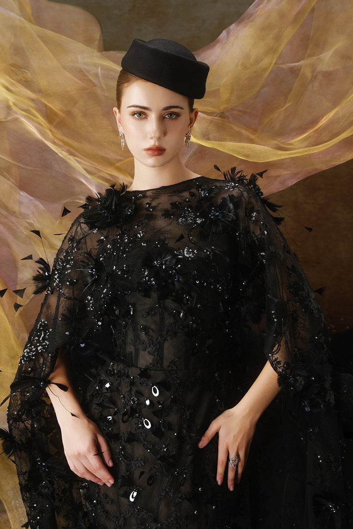 Embellished Sleeve Boat-Neckline Dress