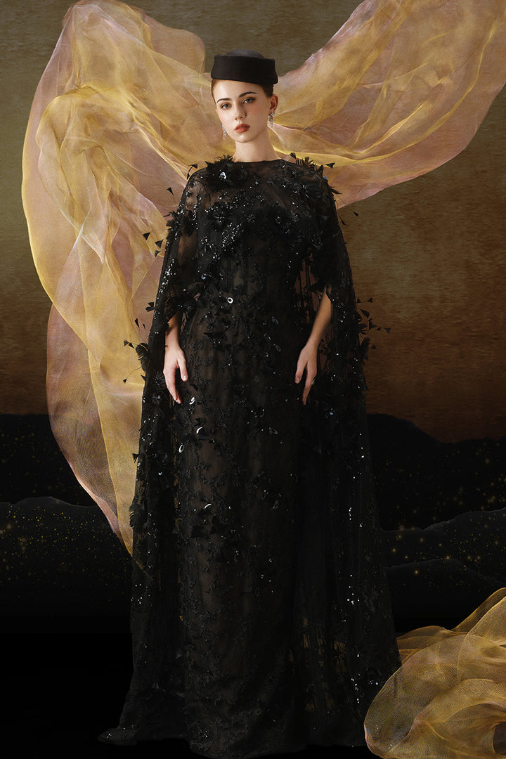 Embellished Sleeve Boat-Neckline Dress