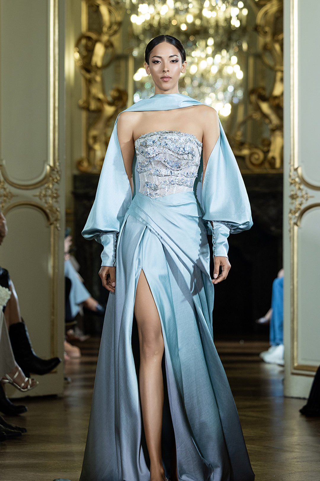 Embellished Cape A-Line Dress