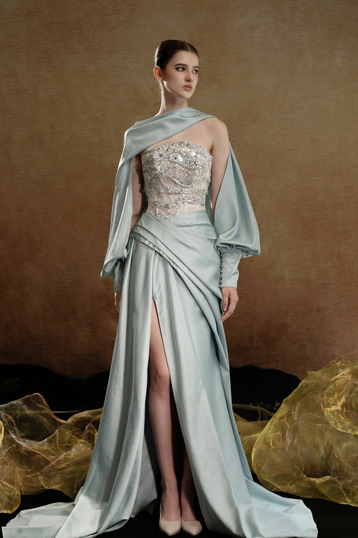 Embellished Cape A-Line Dress