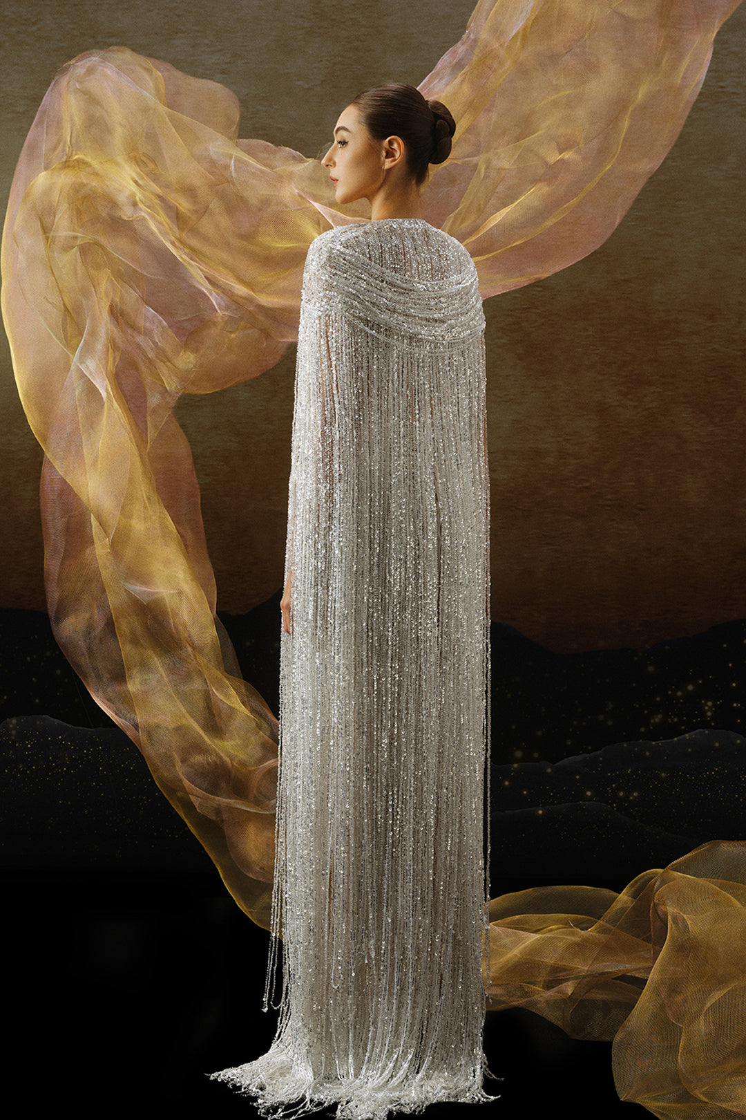 a line fringe dress Curved Sweetheart A-line Dress with Fringe Silver / FR 48