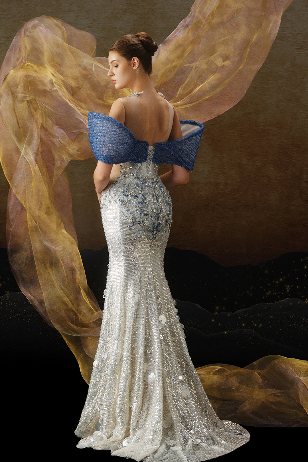 Off-The-Shoulder Beaded Mermaid Dress