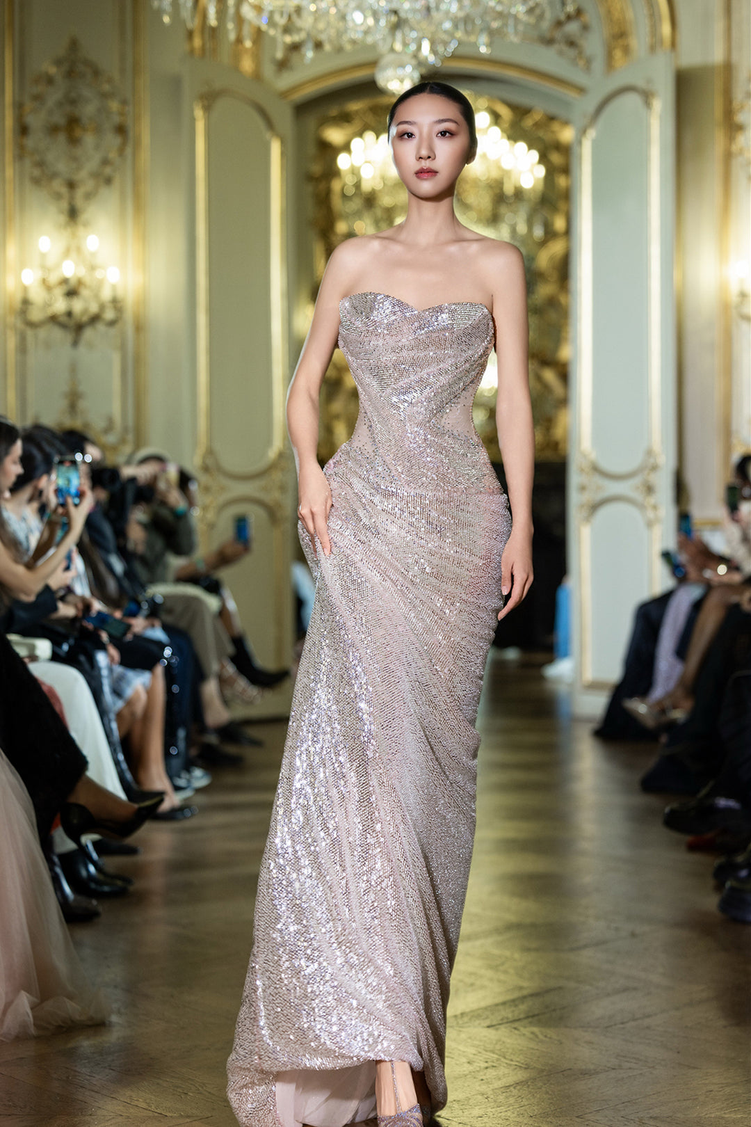 Column Beaded Strapless Dress