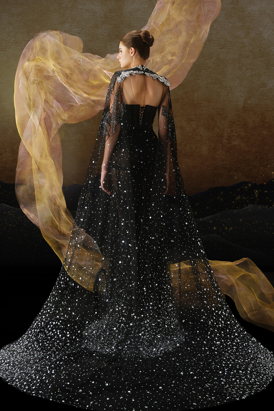 Cape-Beaded A-Line Dress