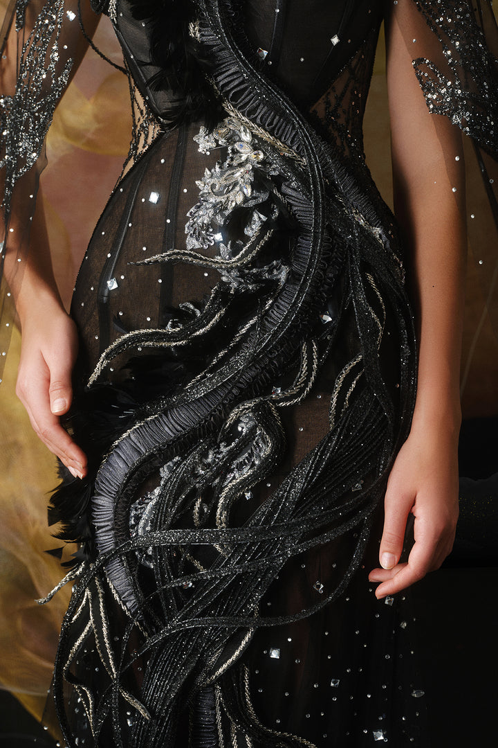 Cape-Beaded A-Line Dress