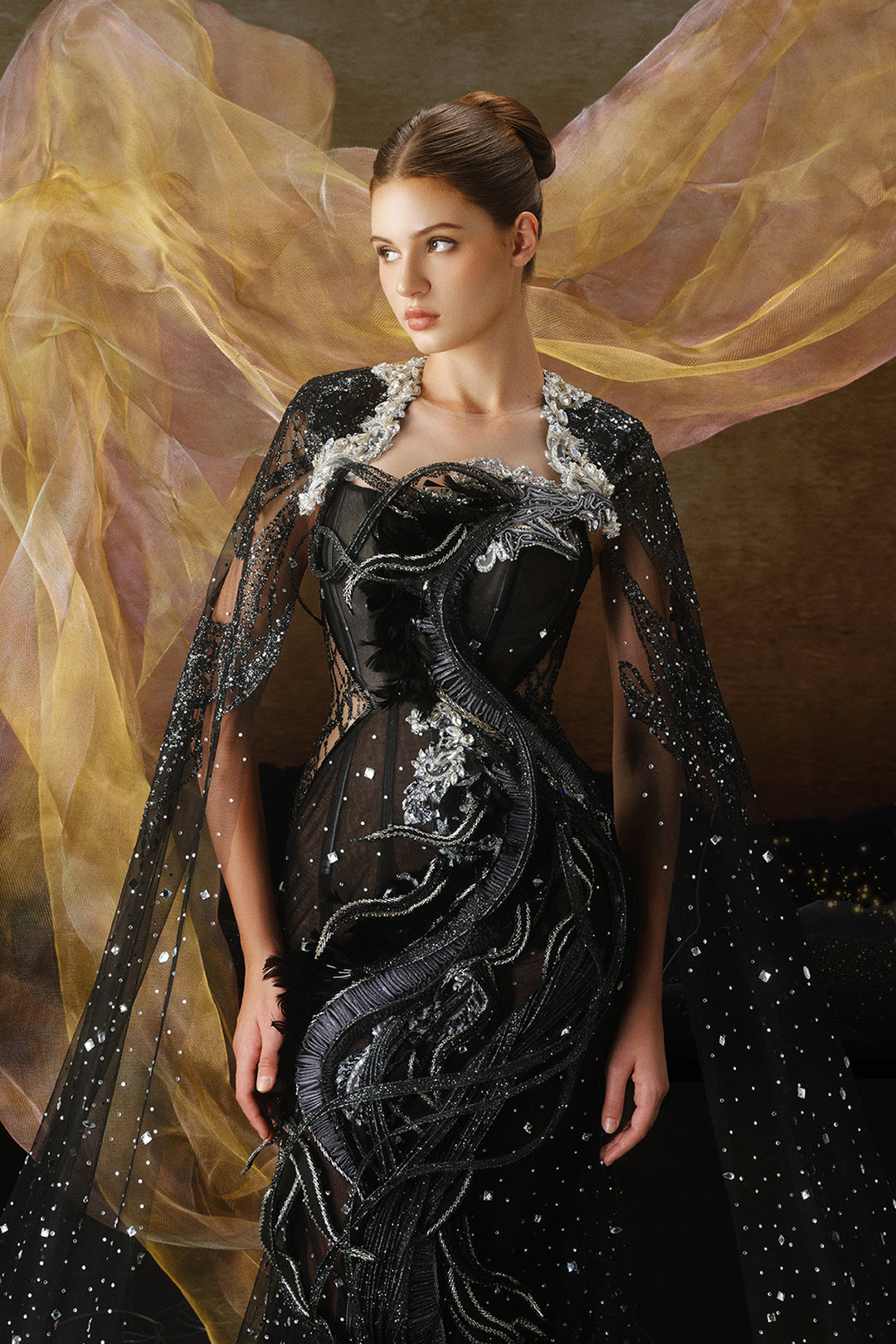 Cape-Beaded A-Line Dress