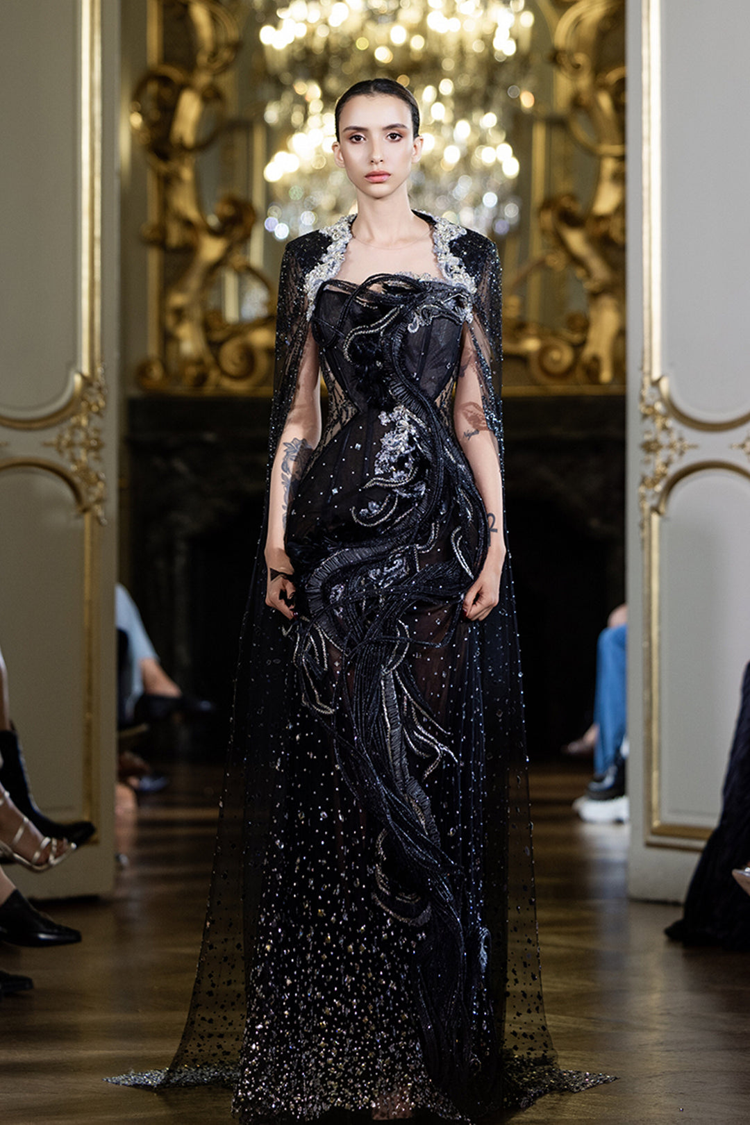 Cape-Beaded A-Line Dress