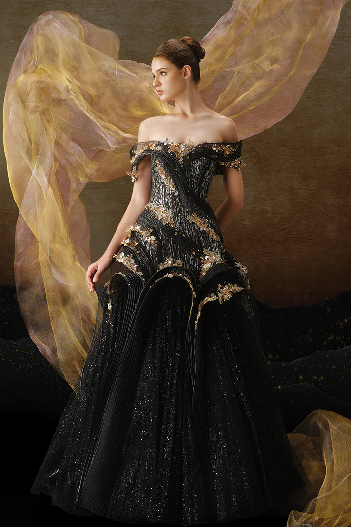 A-line Dress with Beaded Embroidery